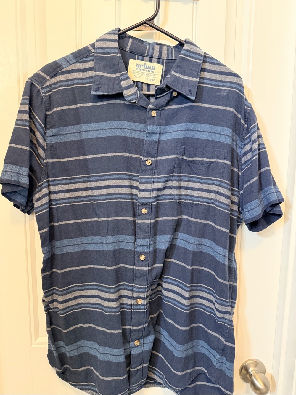 urban pipeline navy and light blue striped short-sleeve button-down shirt